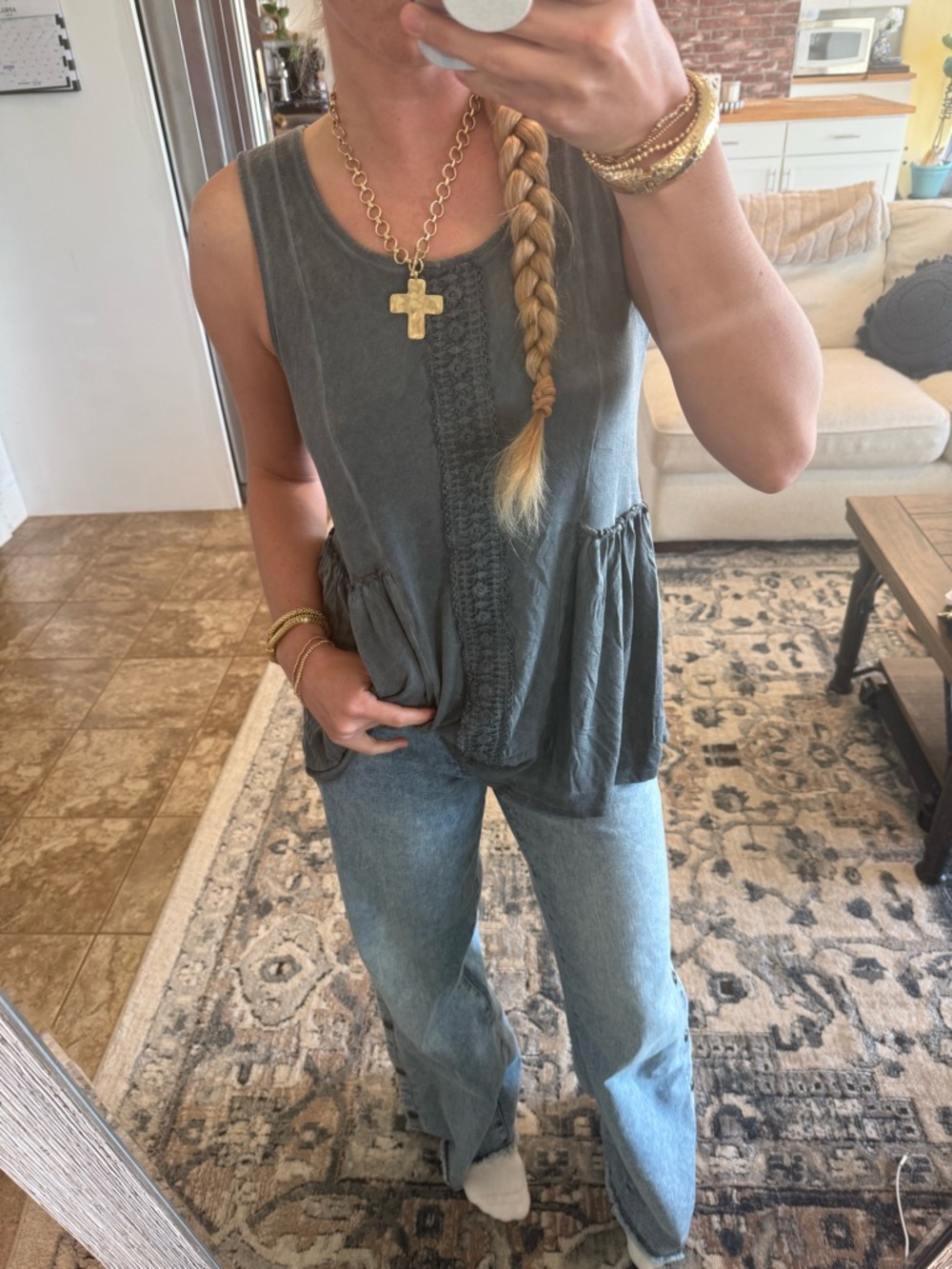 Grace & Lace Washed Gray Scoop Neck Tank Top